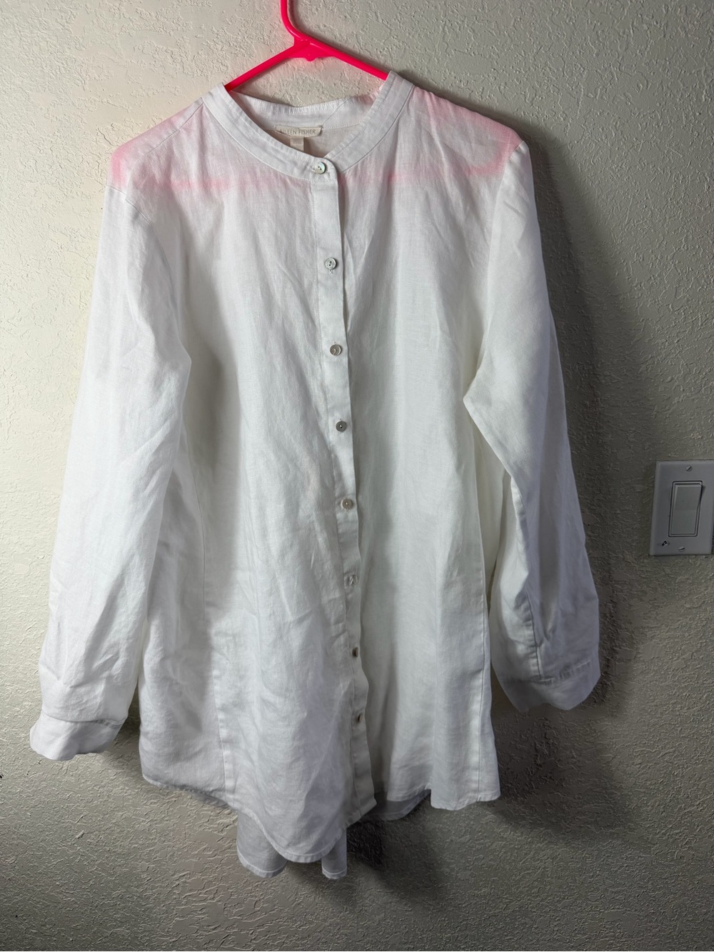 Eileen Fisher Organic Linen White Mandarin Collar Tunic Sz L